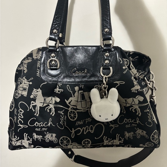 Coach Handbags - Coach Black Signature Canvas Tote with Cream Print